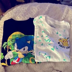 St. Patrick's  Day Shirt CHARACTER PACK Size S/M Sonic and Pokémon T-shirts NEW